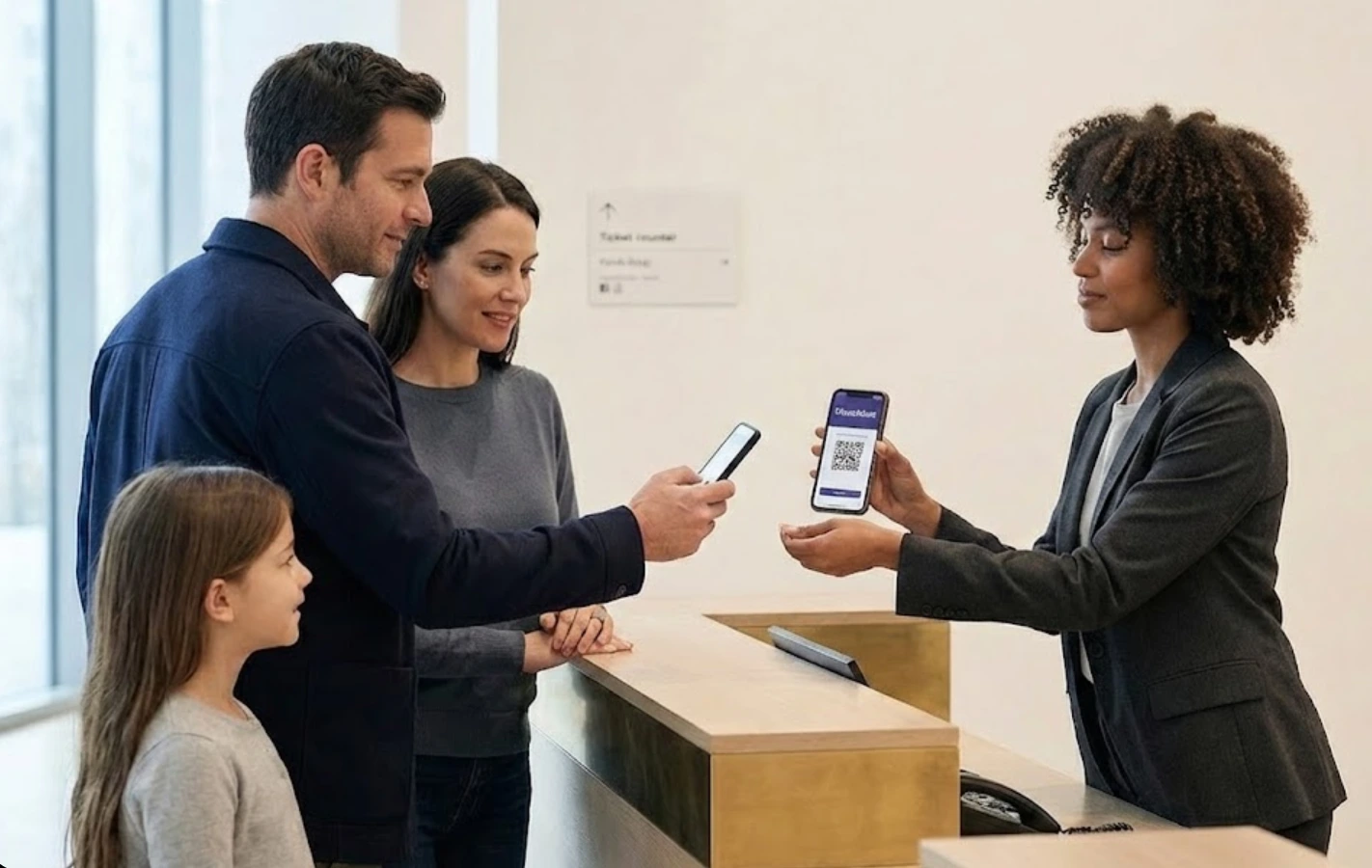 3 - Visitors scan a QR code and instantly access the personal AI agent, which welcomes and guides them through the visit.